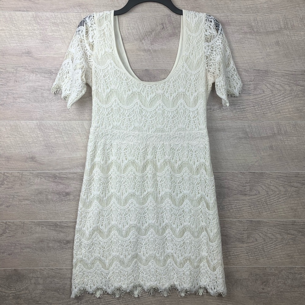 SOLDPins And Needles White Cream Lace Fringe Dress